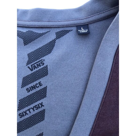 VANS Poly Cotton Button Up Cardigan Sweater Maroon Gray Men’s L Retro Jacket EUC - Picture 3 of 14